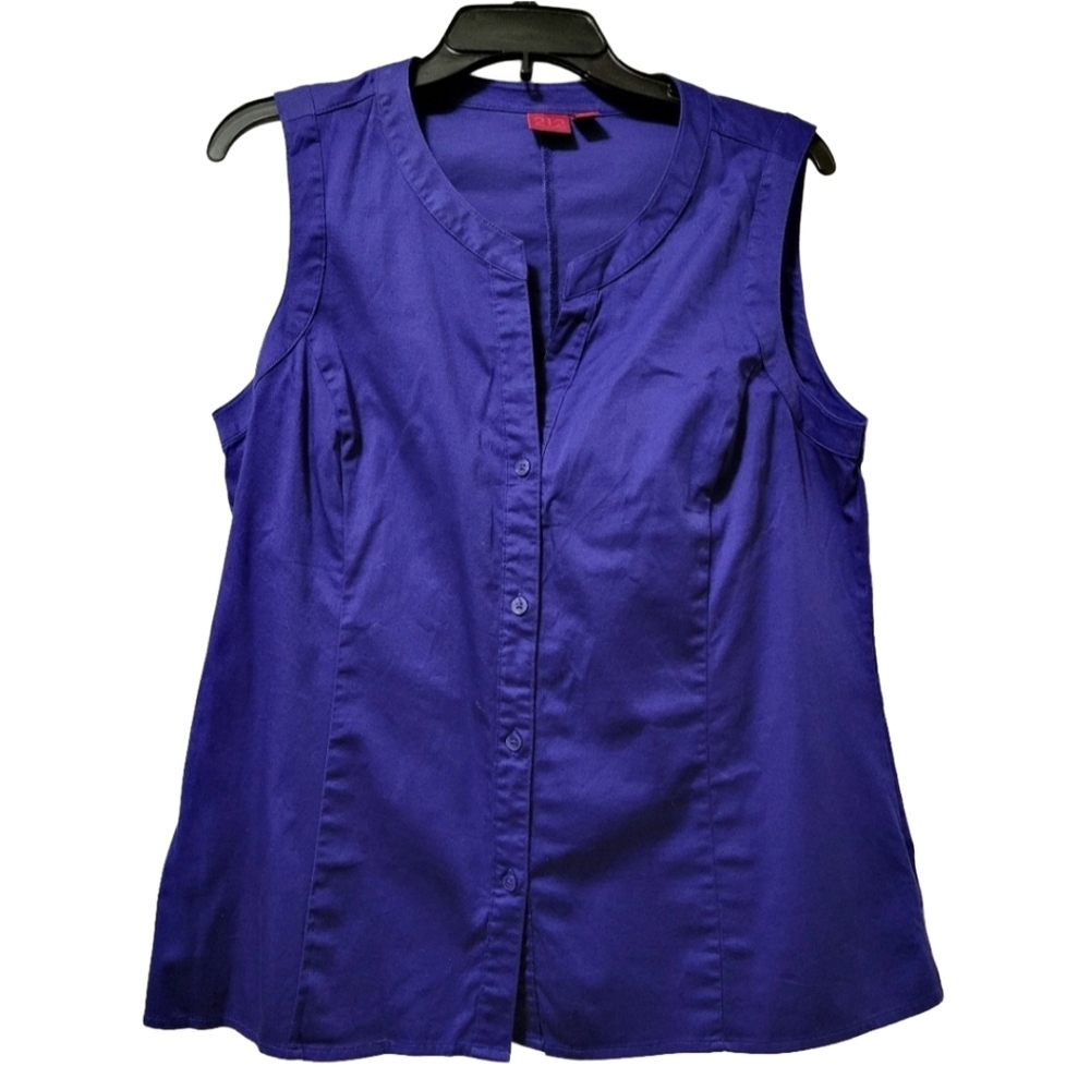 212 Collection Bright Royal Blue Sleeveless V-neck Button Down Blouse Sz Large